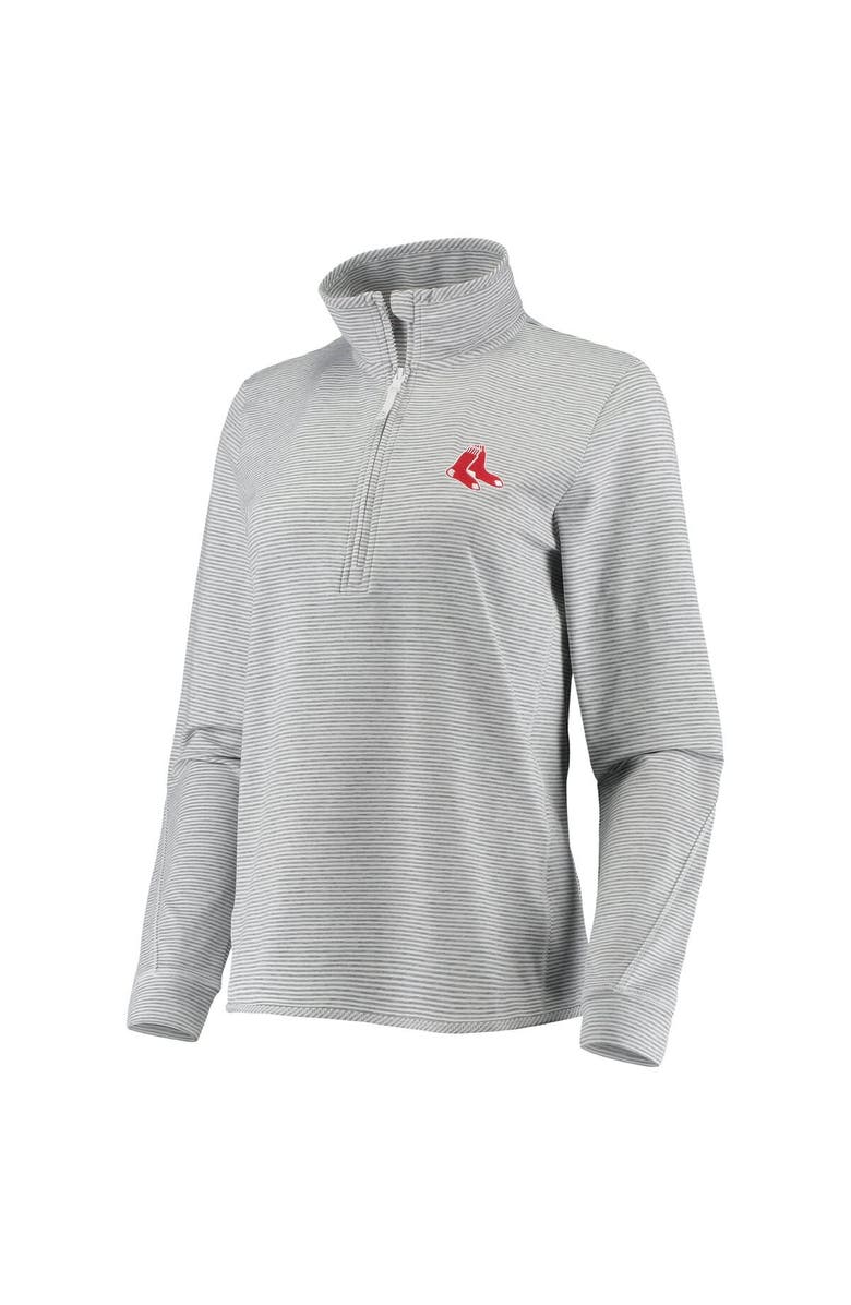 vineyard vines Women's Vineyard Vines Heather Gray Boston Red Sox Stripe Sankaty Half-Zip Pullover Top, Alternate, color, Heather Gray