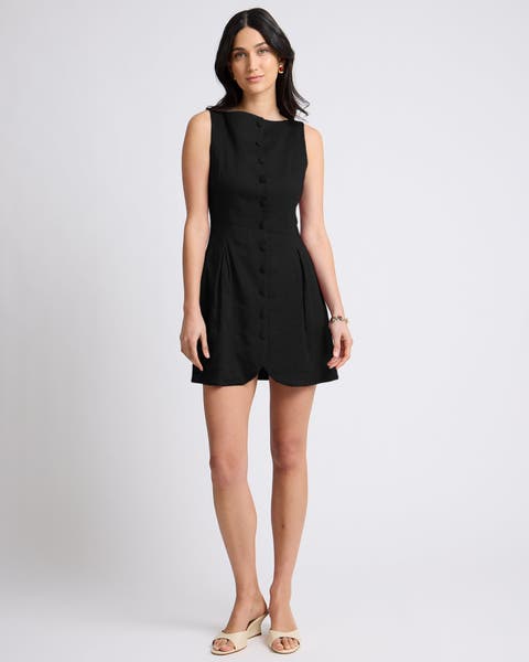 Boatneck Button Front Dress