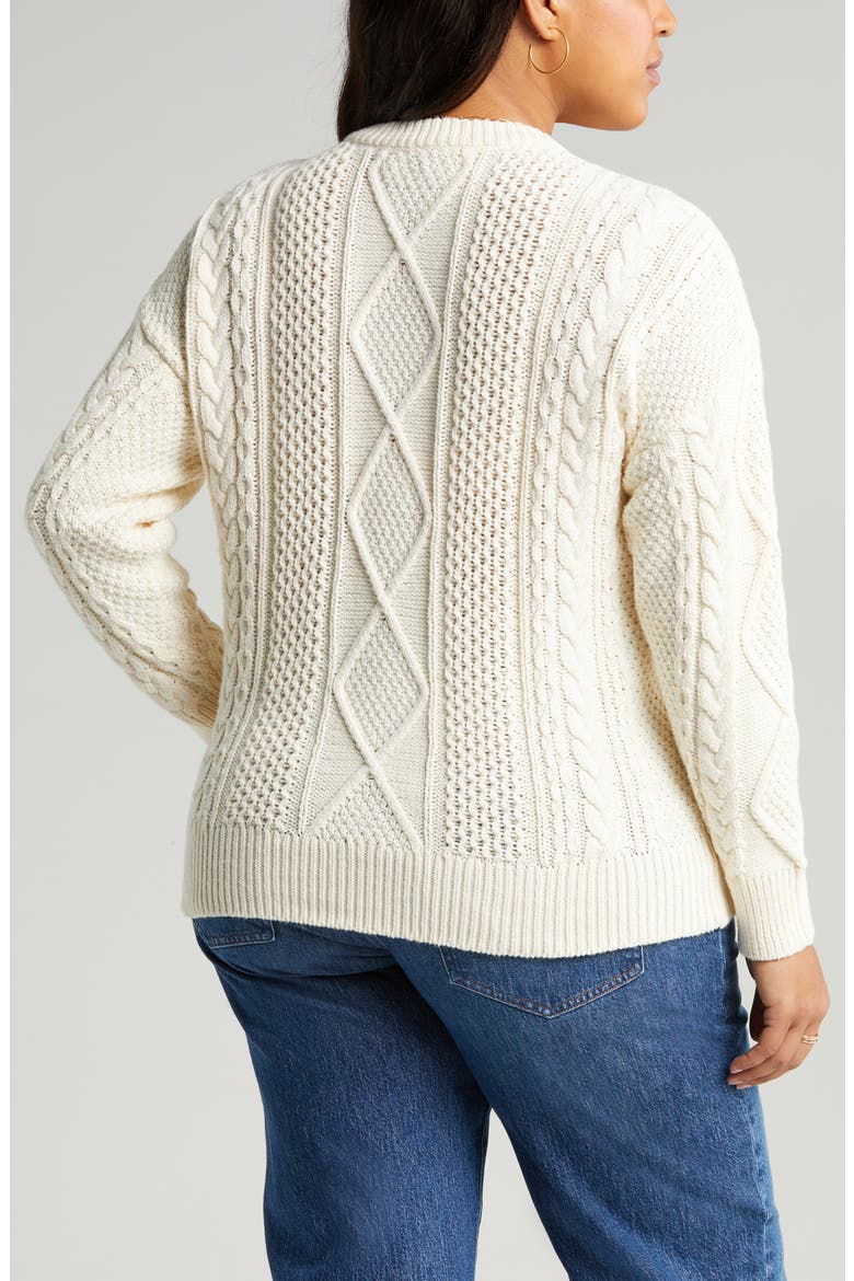 Cable Knit Crewneck Sweater, Alternate, color, ANTIQUE CREAM