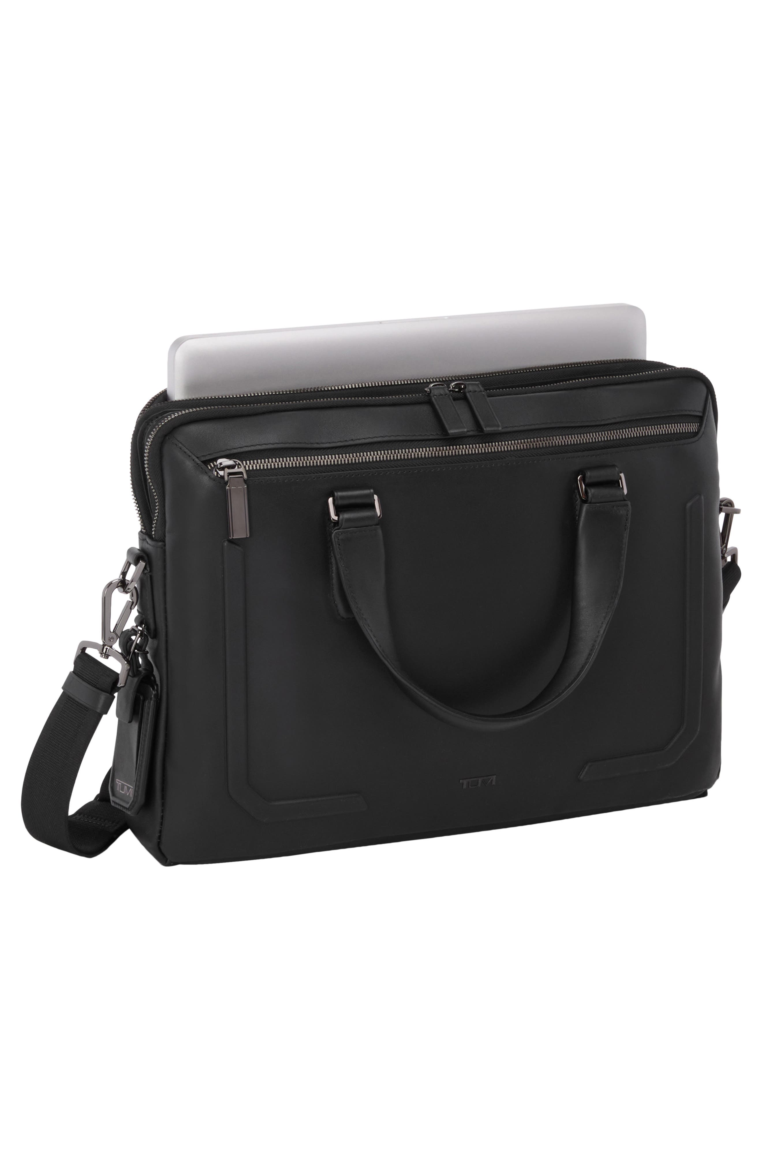 TUMI Sycamore Slim Leather Briefcase, Alternate, color, Black Bombe