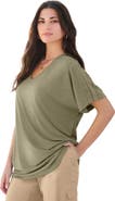 Roaman's Plus Size Lace Trimmed Textured Tee