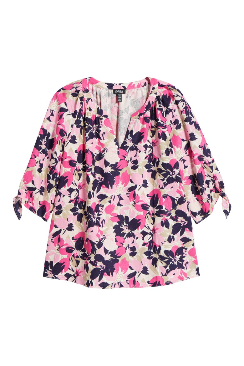 Floral Print Linen Blend Top, Alternate, color, JONES WHITE MULTI
