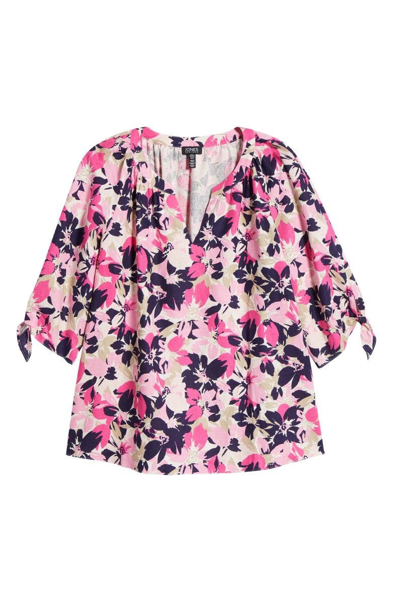 Jones New York Floral Print Linen Blend Top, Alternate, color,