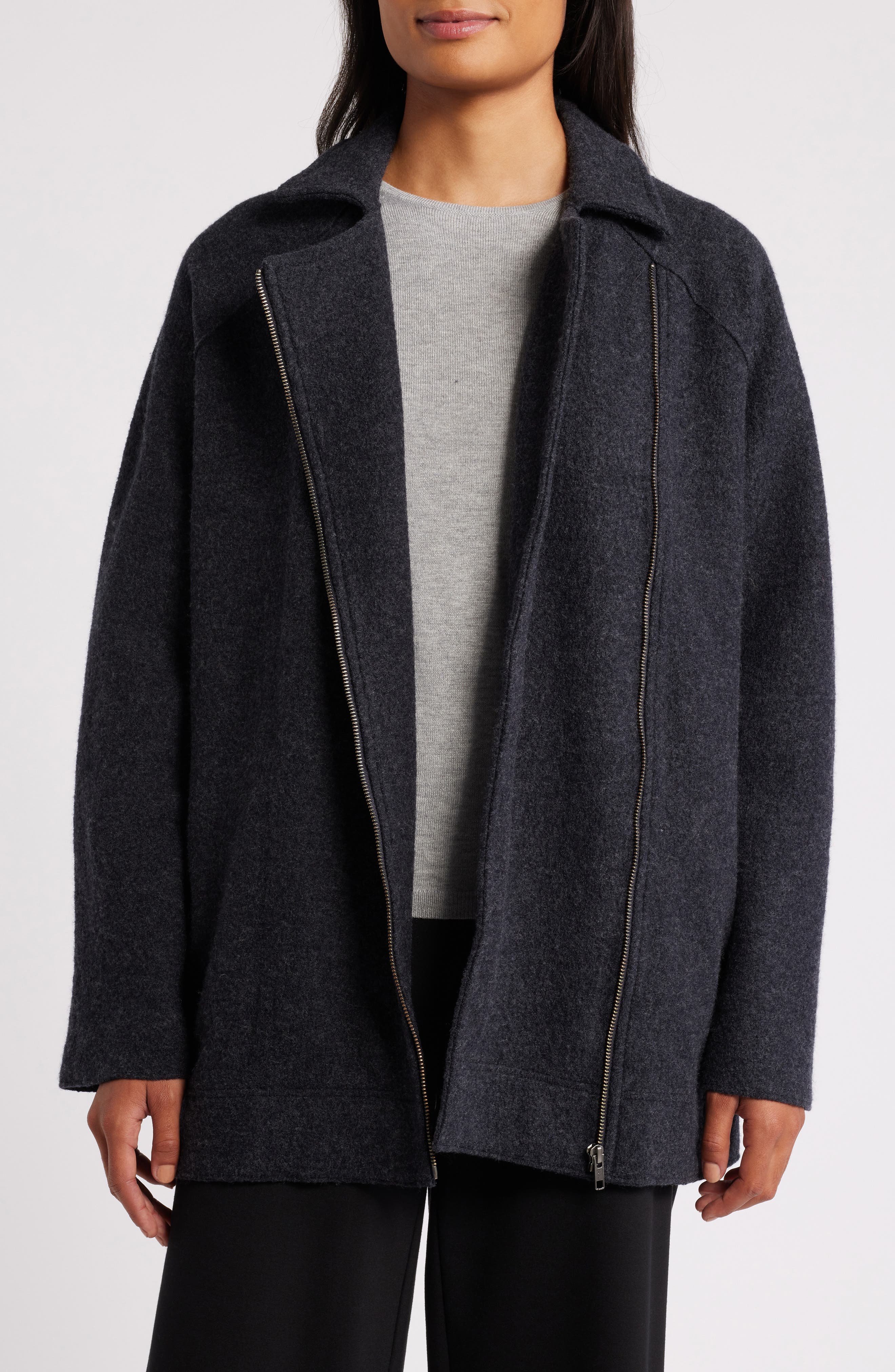 Eileen Fisher Longline Wool Motorcycle Jacket