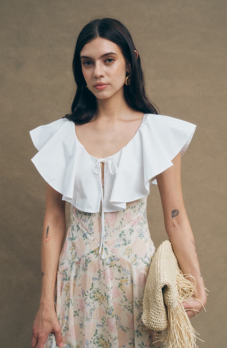 MAUDE CLUB Fawn Floral Oversize Poplin Ruffle Collar Dress, Alternate, color, Vintage Floral Print