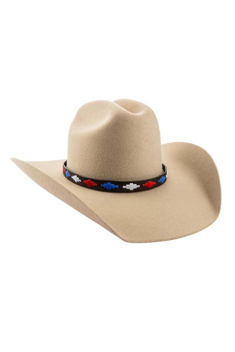 Leather Hat Band - Block Pattern, Alternate, color, Brown/White/Blue/Red