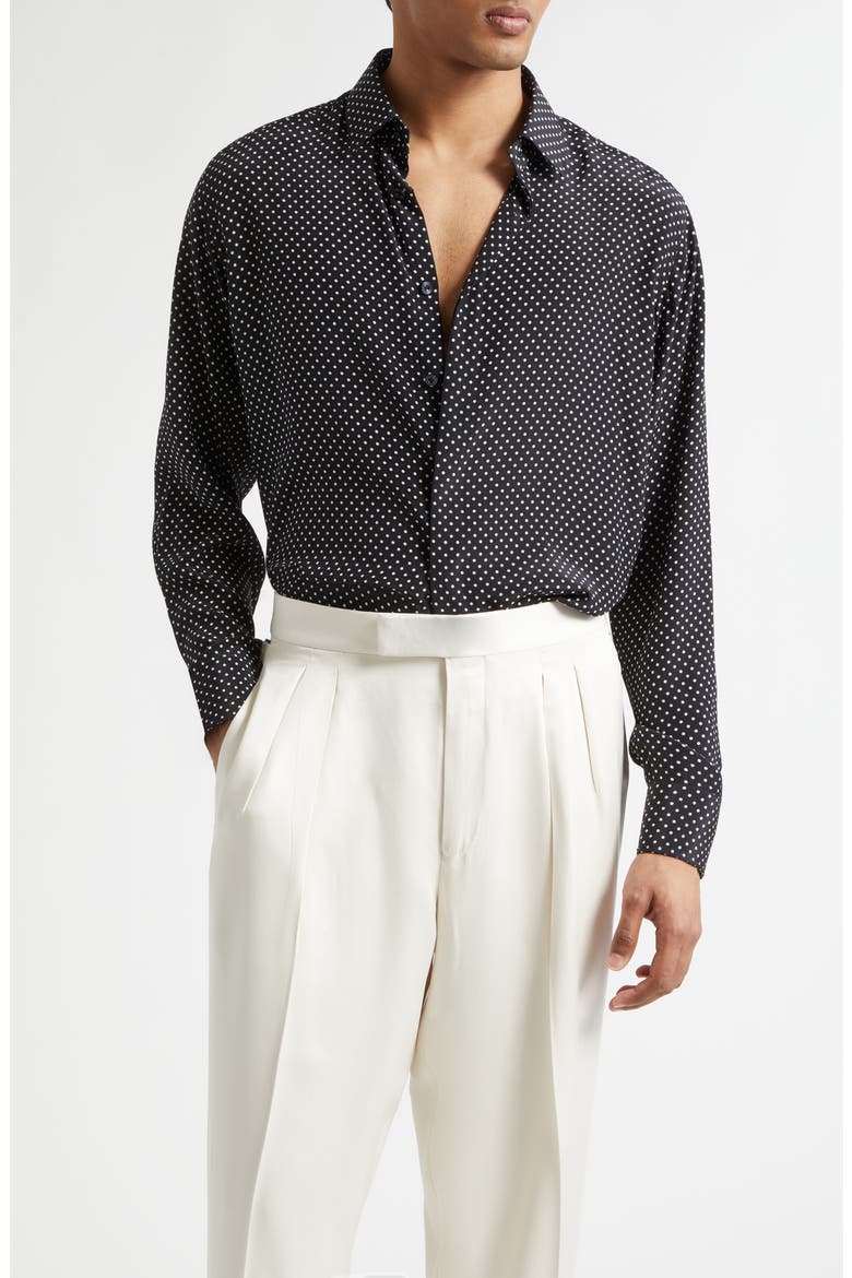 Crêpe de Chine Polka Dot Classic Fit Shirt, Main, color, BLACK/ WHITE