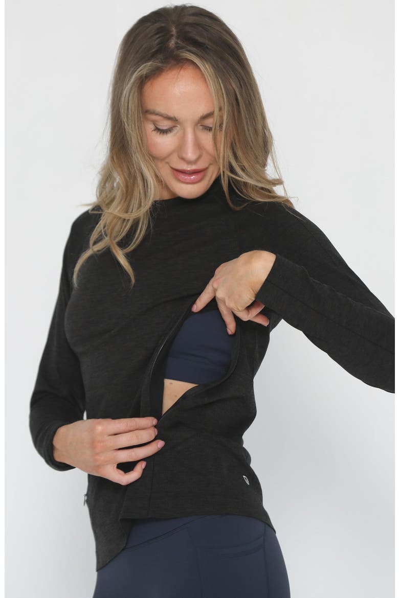 Aria Running Seamless Nursing Tee Long Sleeve, Alternate, color, Noir