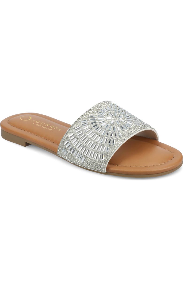 Journee Collection Maria Crystal Embellished Slide Sandal, Main, color, Silver