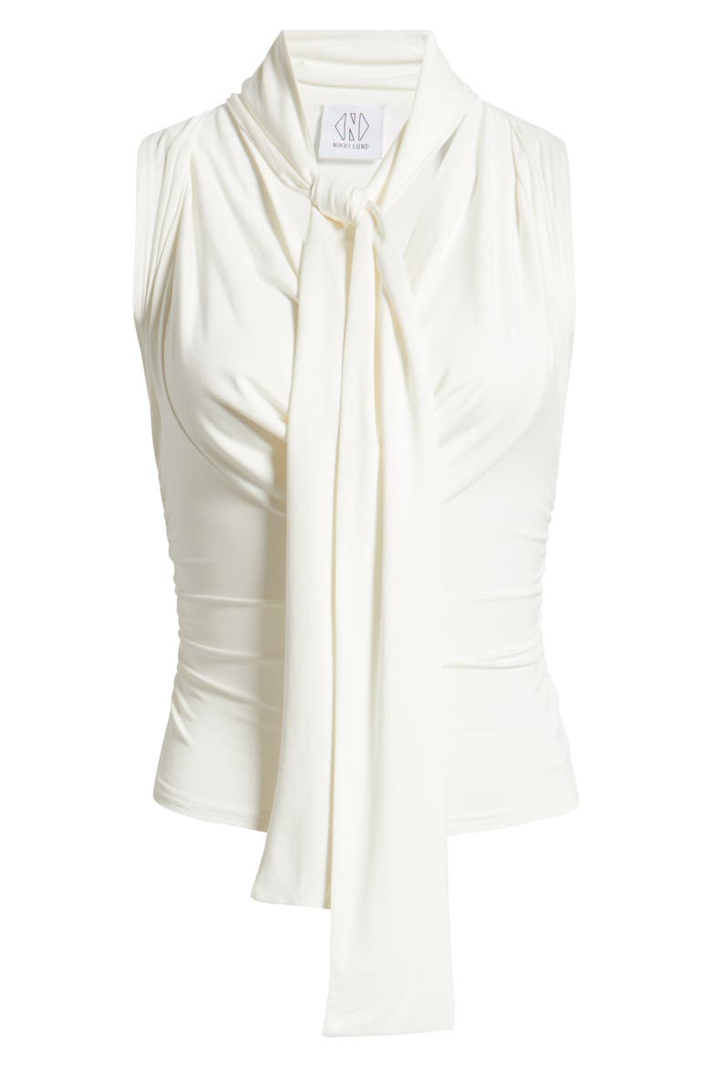 Rani Ruched Tie Neck Sleeveless Top, Alternate, color, WHITE