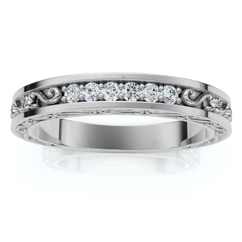 Stackable Diamond Wedding Ring Scroll Pattern Band 14k Gold Lab Grown