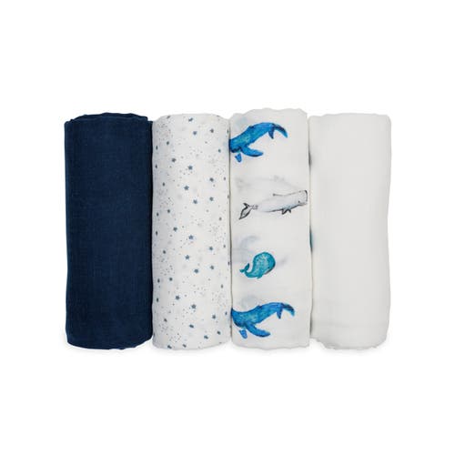 Lulujo Muslin Swaddles 4 Pack In Whales & Stars