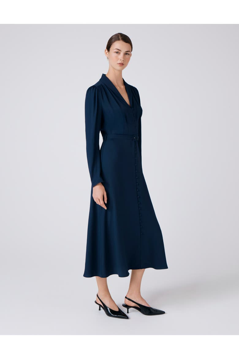 Elena Crepe Button Through Midi Dress, Main, color, Navy