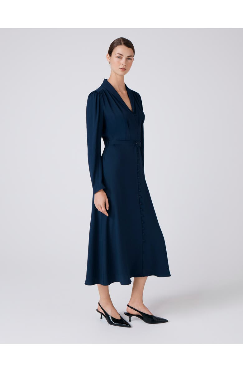 Ghost London Elena Crepe Button Through Midi Dress, Main, color, Navy