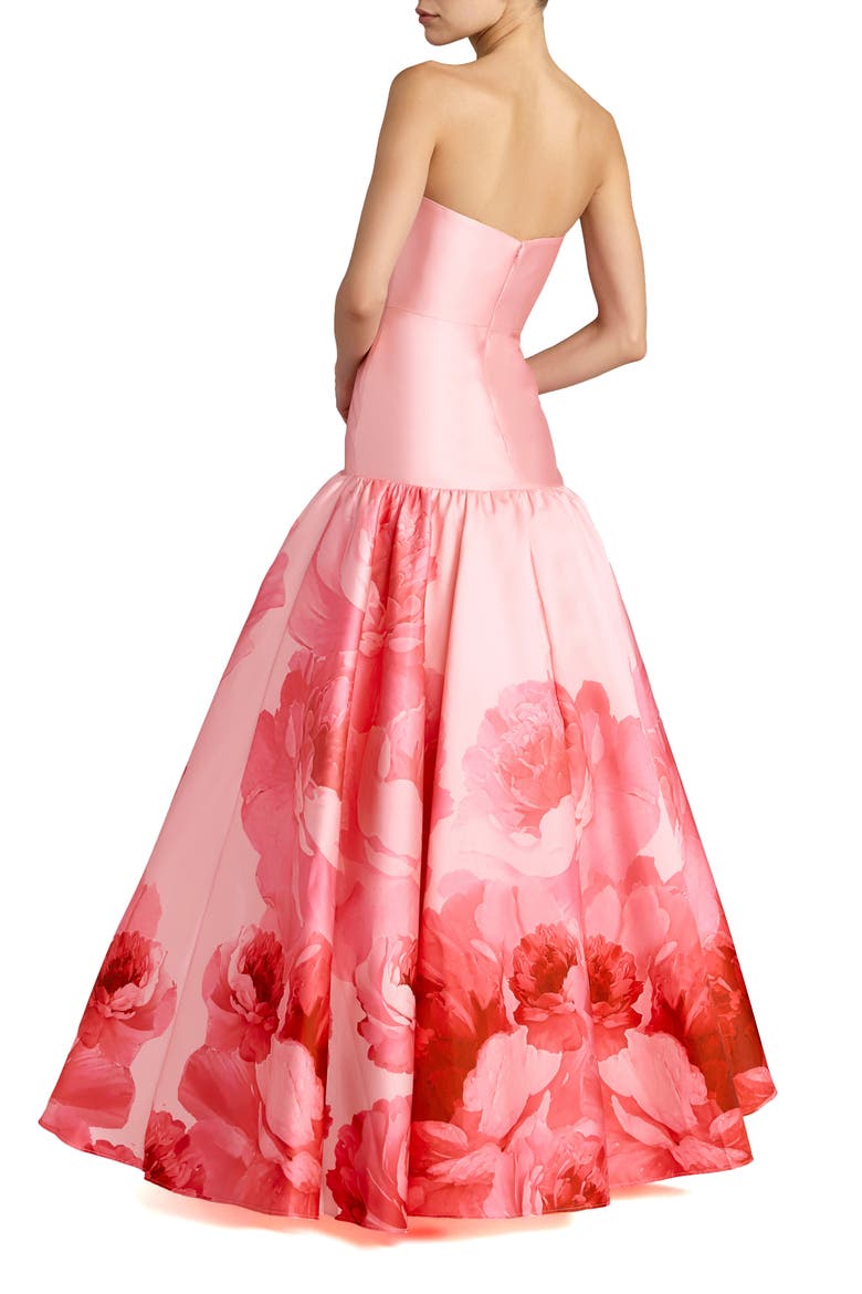 Printed Mikado Strapless Drop Waist Ballgown, Alternate, color, Blush Multi