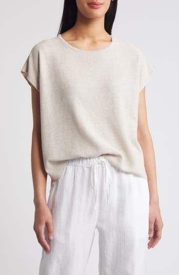 Eileen Fisher Organic Linen & Organic Cotton Top In Natural White