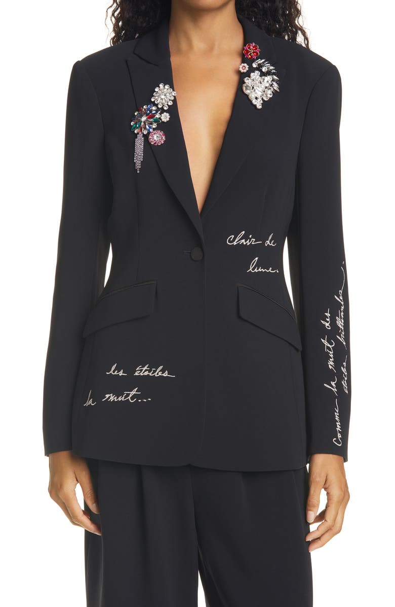 Cinq à Sept Cheyenne Rhinestone Brooch Blazer, Main, color, 