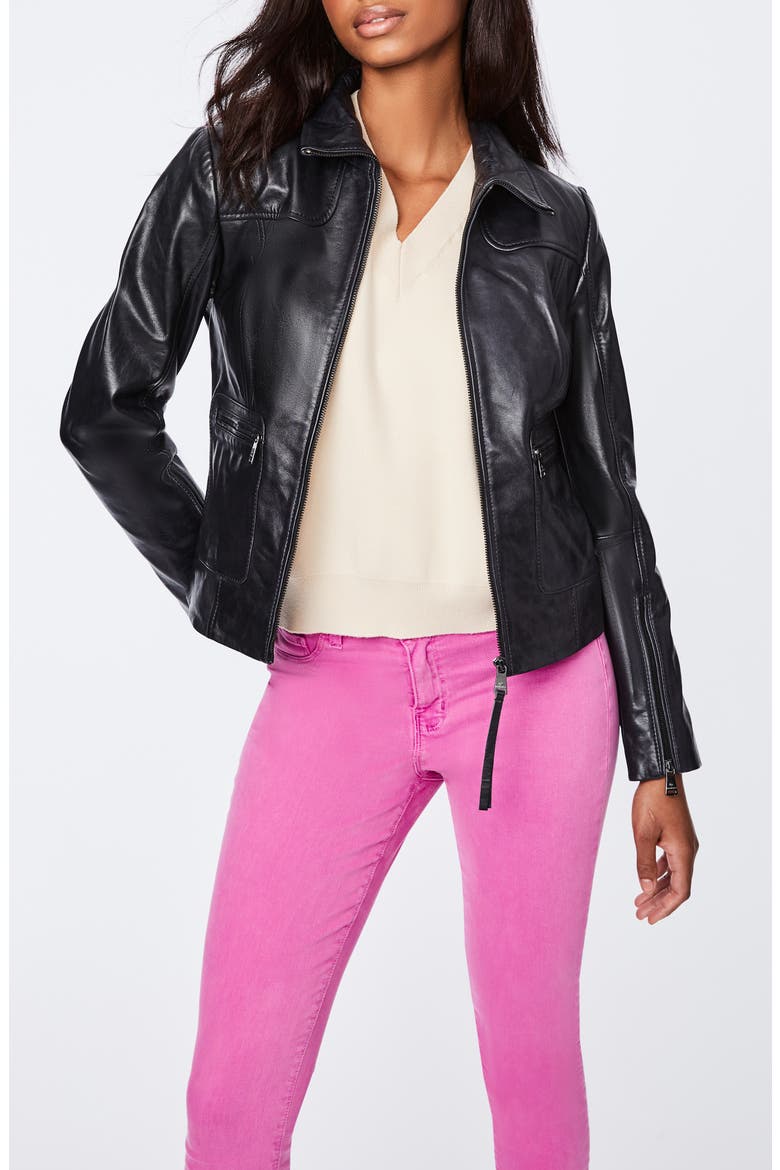 Lambskin Leather Jacket, Alternate, color, BLACK