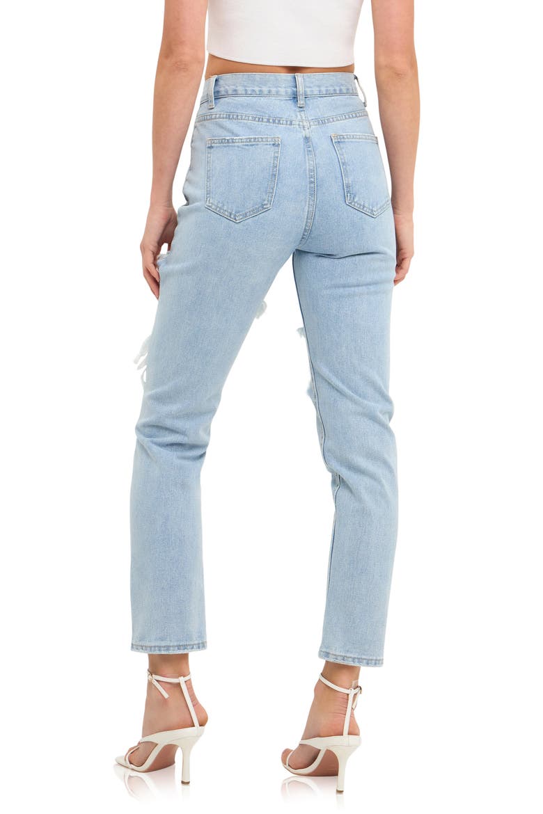 Cutout Ripped High Waist Slim Straight Leg Jeans, Alternate, color, DENIM