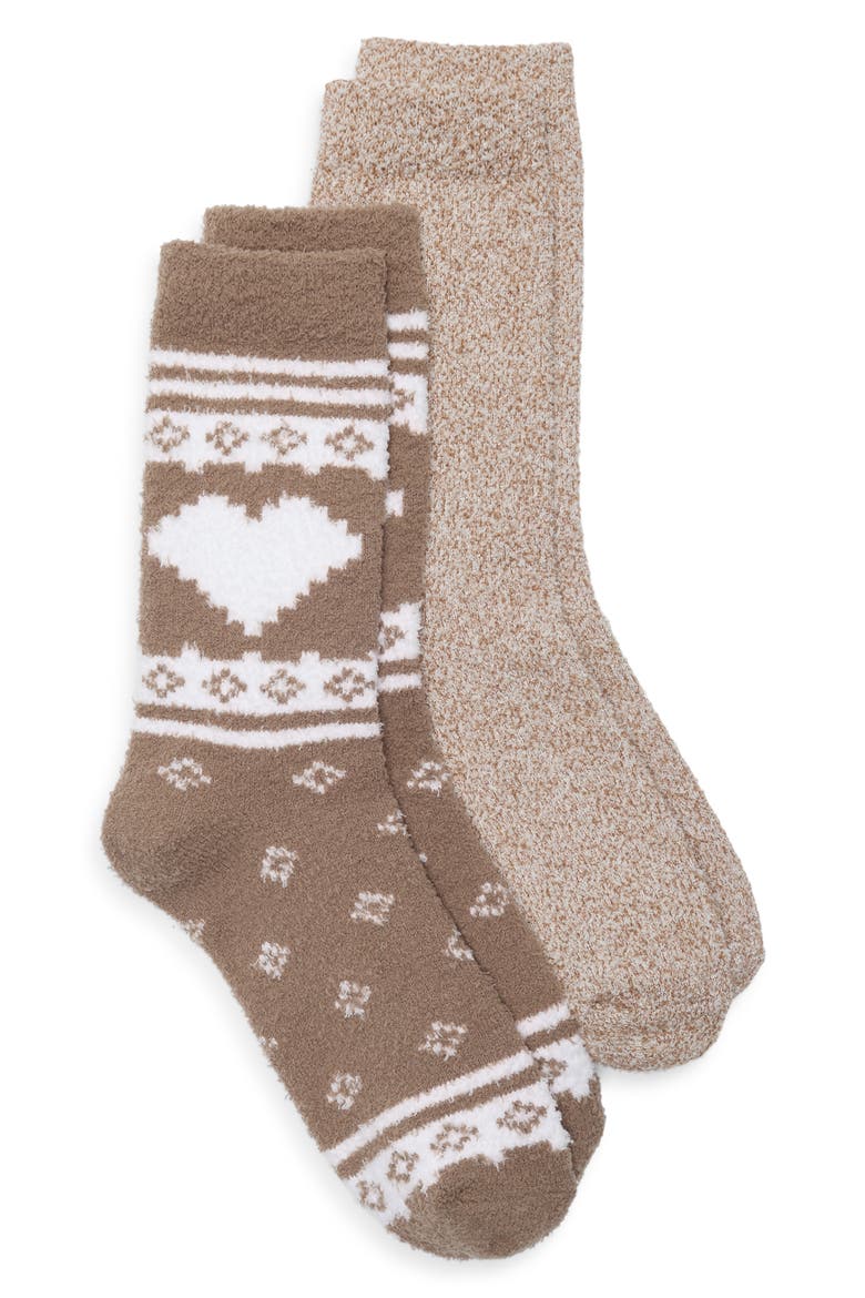 Assorted 2-Pack Cozy Dorm Crew Socks, Alternate, color, COZY HEART NEUTRAL