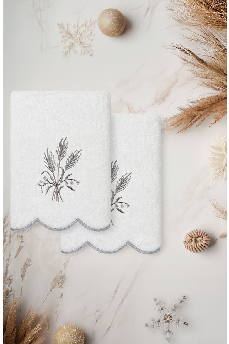2-Piece Whitney Embroidered Turkish Cotton Hand Towel Set, Alternate, color, WHITE/ GRAY