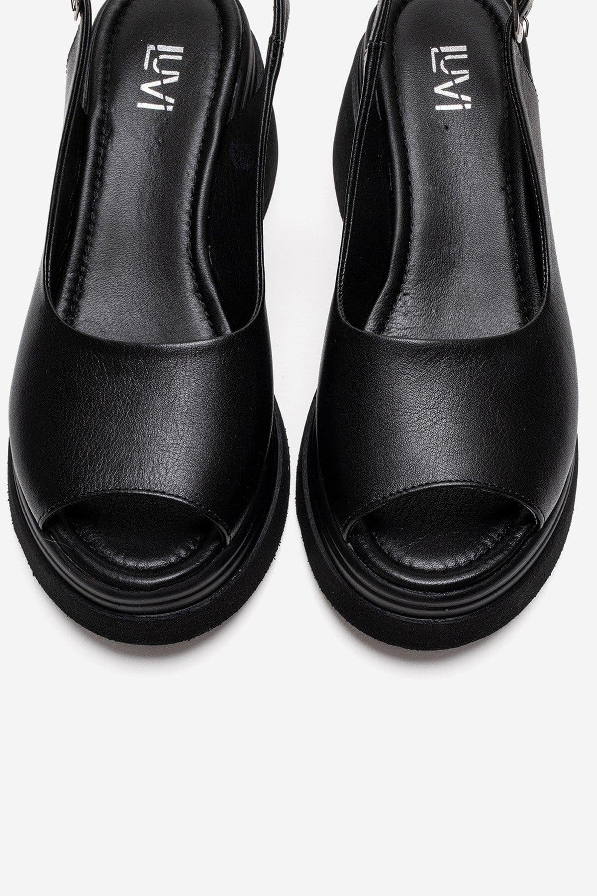 Forever & Always Shoes Laure Leather Wedge Sandal, Alternate, color, Black