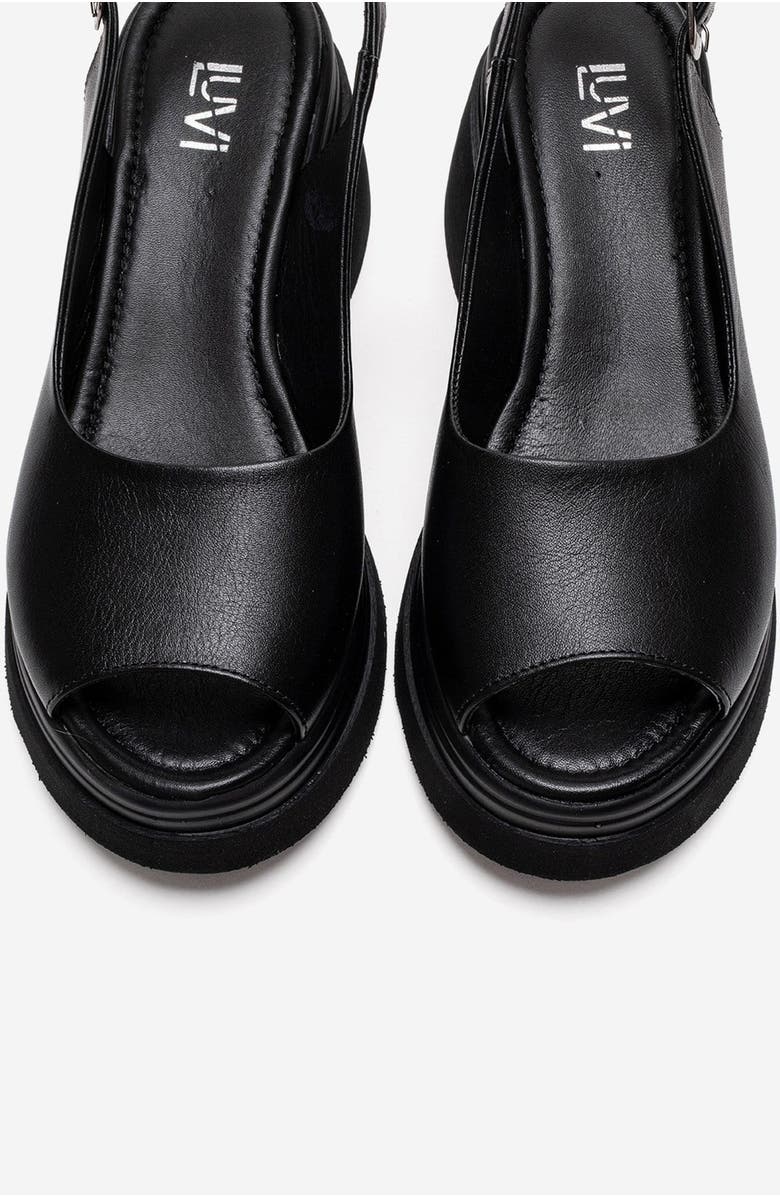 Forever & Always Shoes Laure Leather Wedge Sandal, Alternate, color, Black