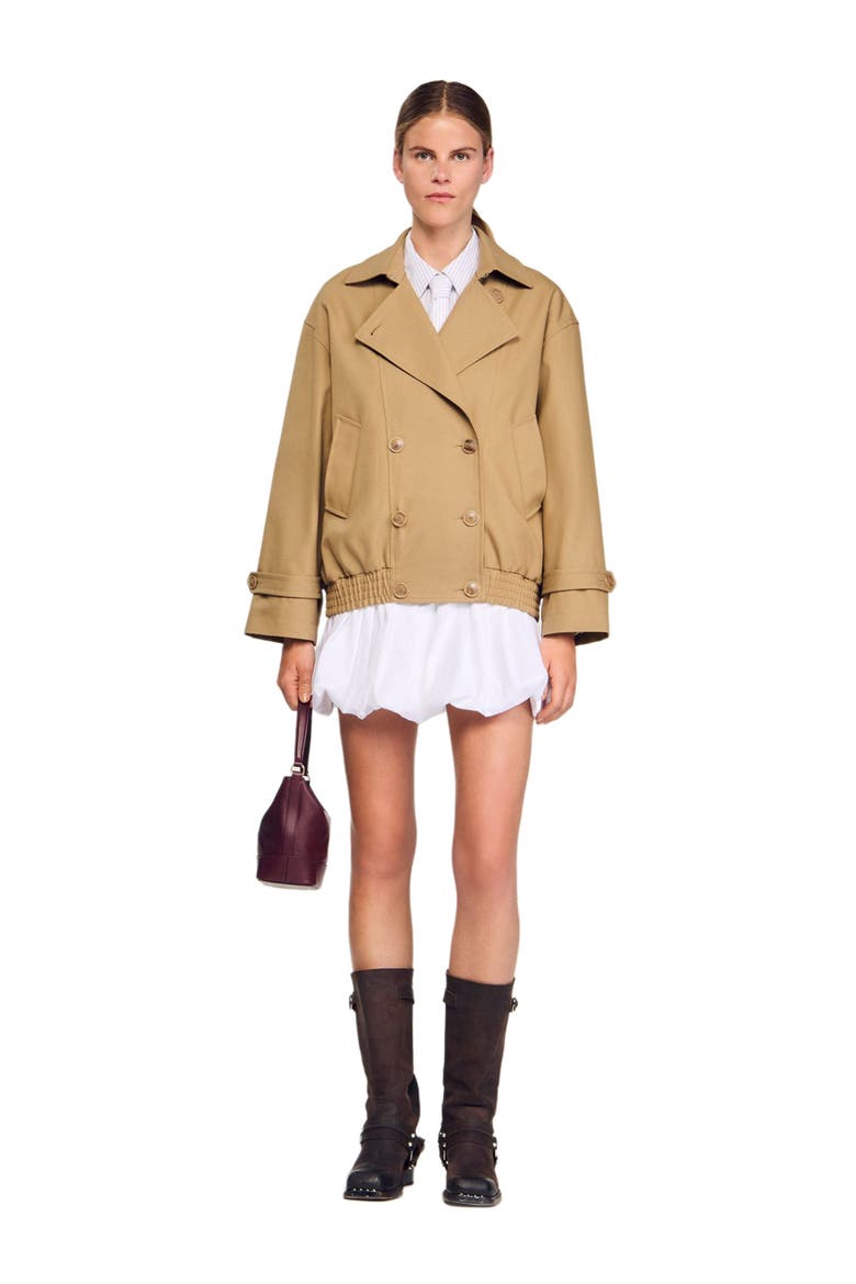 Short oversized trench coat, Alternate, color, Beige