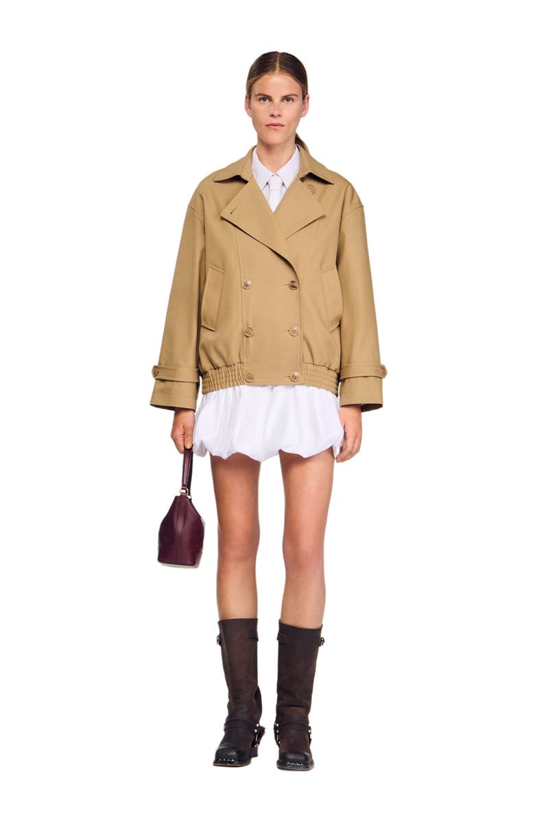 SANDRO Short oversized trench coat, Alternate, color, Beige
