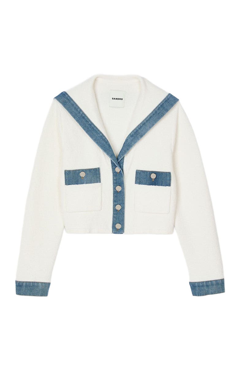 SANDRO Cardigan with denim details, Alternate, color, 