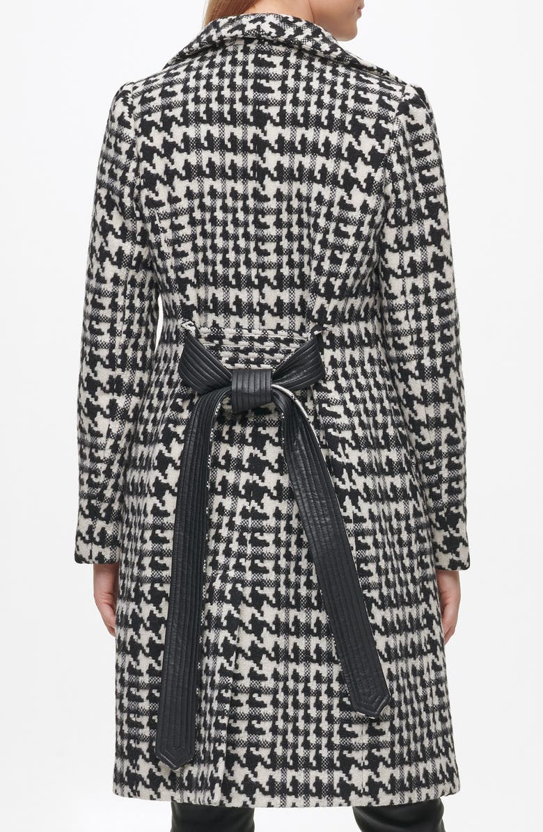 KARL LAGERFELD PARIS Puff Sleeve Belted Coat, Alternate, color, Black/ White