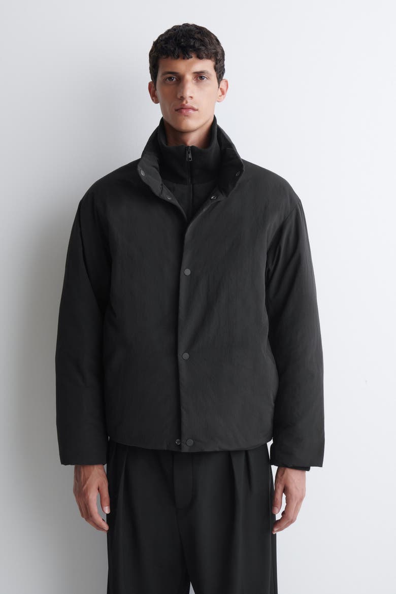 Padded Mock-Neck Down Jacket, Alternate, color, BLACK