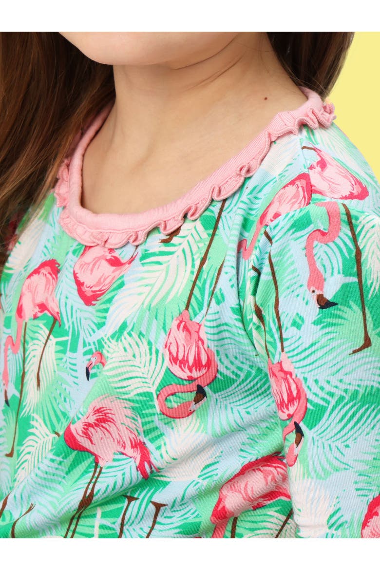 Ruffle Short Sleeve Pajama Set, Alternate, color, Green Vibrant Flamingo