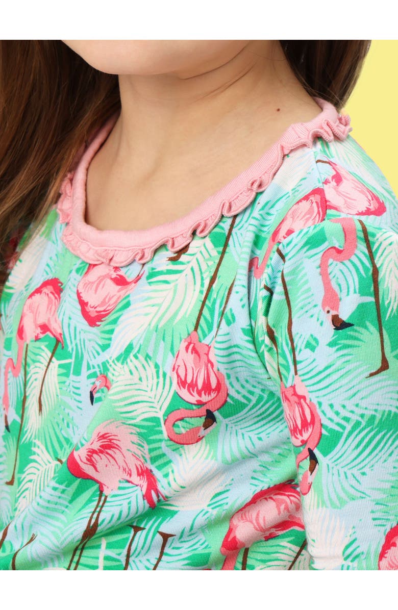 Softsnooze Ruffle Short Sleeve Pajama Set, Alternate, color, Green Vibrant Flamingo