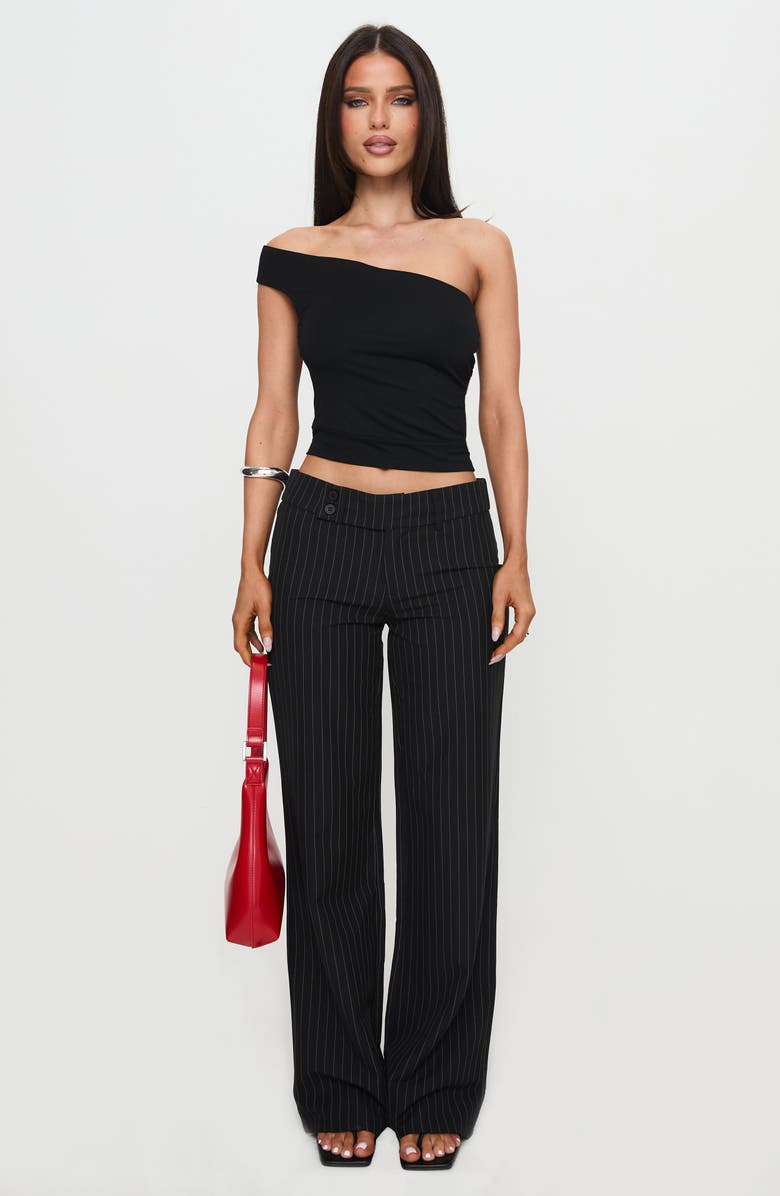 Princess Polly Socialista Pinstripe Wide Leg Pants, Alternate, color, Black