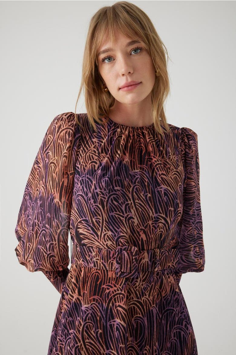 Adrienne Midi Dress, Alternate, color, Purple Patterned