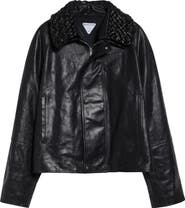 Bottega Veneta Intrecciato Collar Crackled Leather Jacket