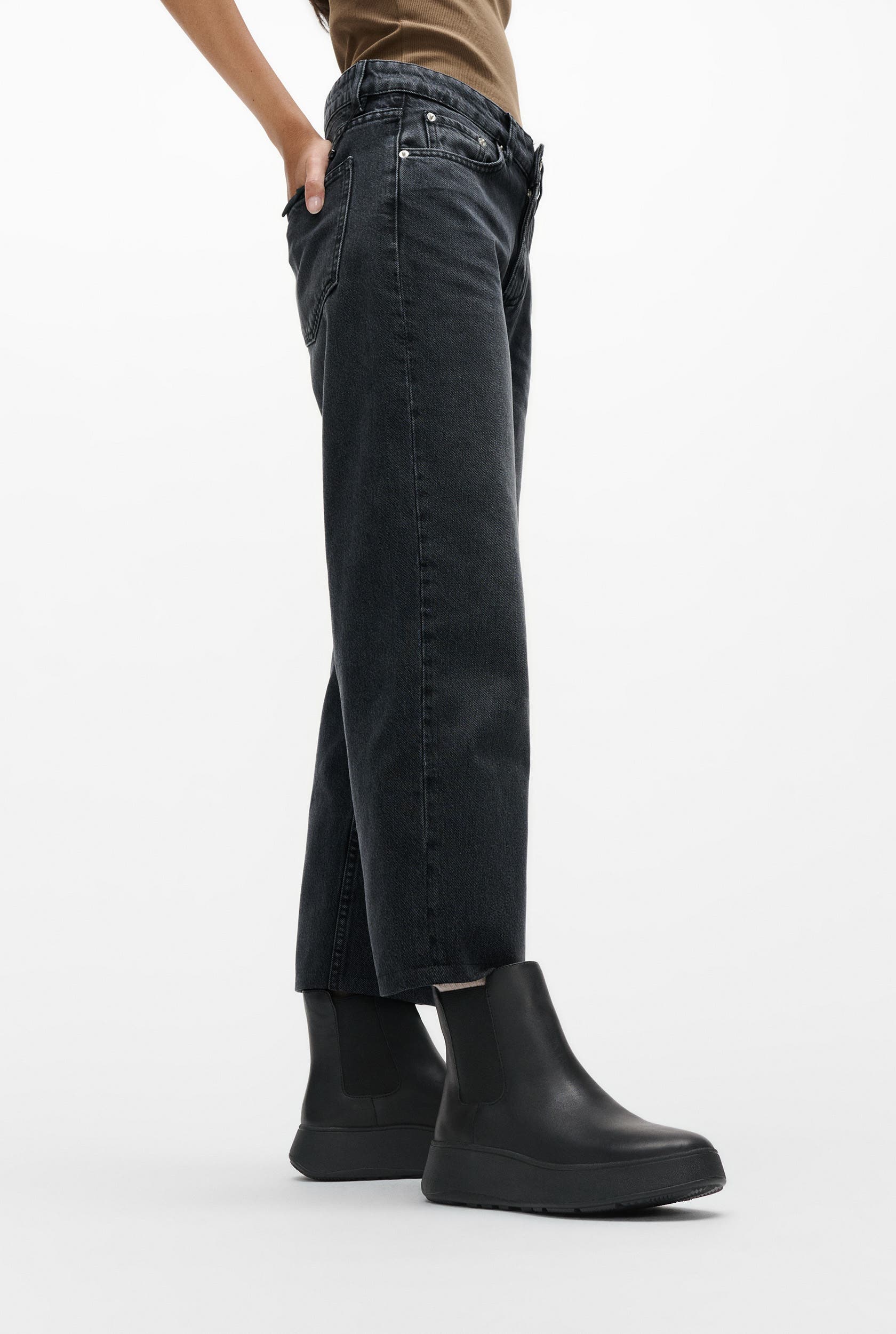 FitFlop F-Mode leather flatform chelsea boots, Alternate, color, All Black