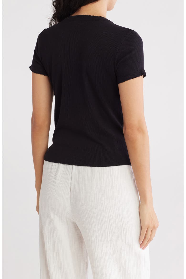 Pointelle Knit Button-Up Top, Alternate, color, BLACK