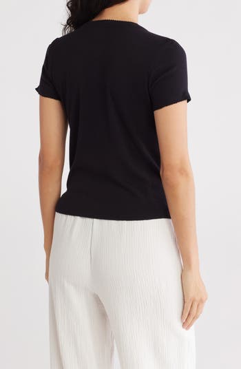 Pointelle Knit Button-Up Top