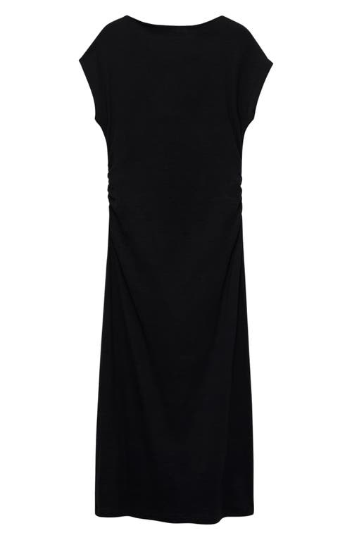 Mango Gathered Jersey Dress In Black