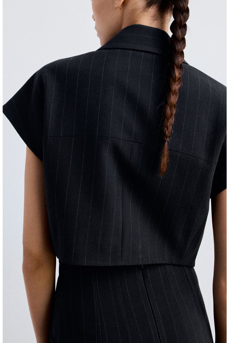 Pinstripe Short Sleeve Zip Waistcoat, Alternate, color, NAVY