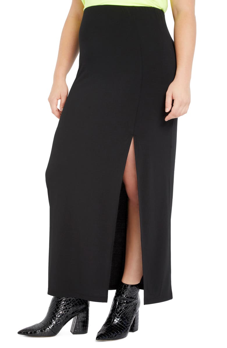 ELOQUII Side Slit Stretch Matte Jersey Maxi Skirt, Main, color, 