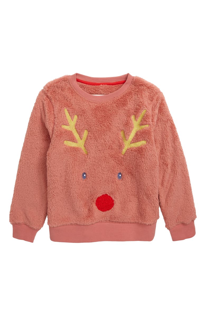 Mini Boden Fluffy Deer Sweatshirt, Main, color, 