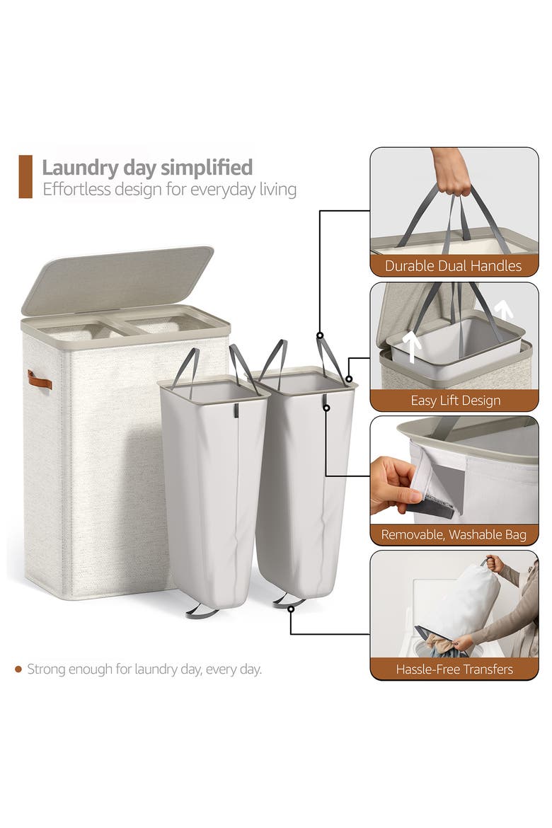 2-Compartment Laundry Hamper, Alternate, color, BEIGE