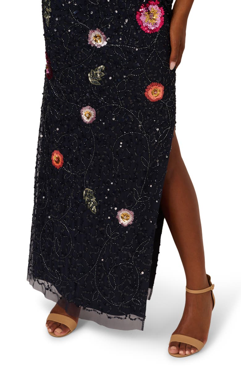 Adrianna Papell Sequin Floral One-Shoulder Gown, Alternate, color, 