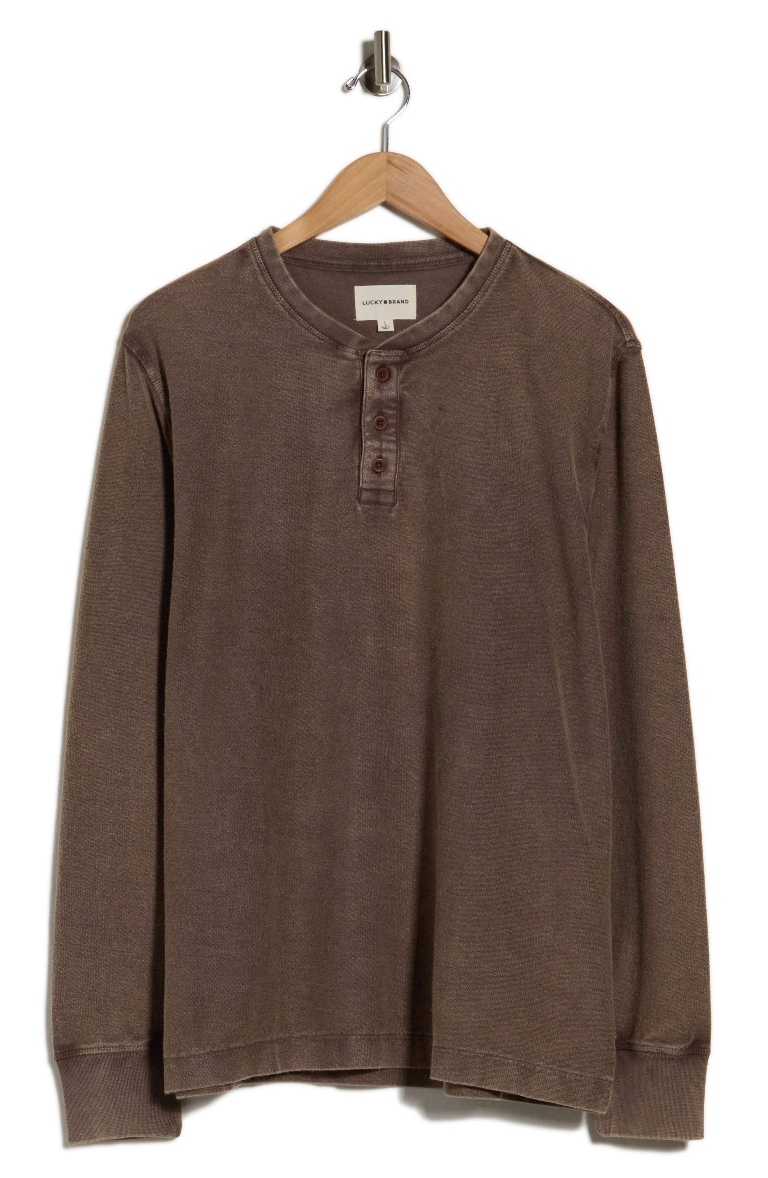 Distressed Long Sleeve Fleece Henley