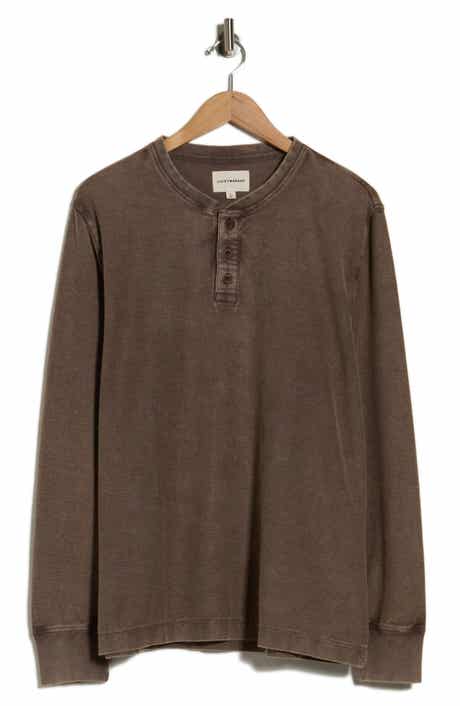 Distressed Long Sleeve Fleece Henley