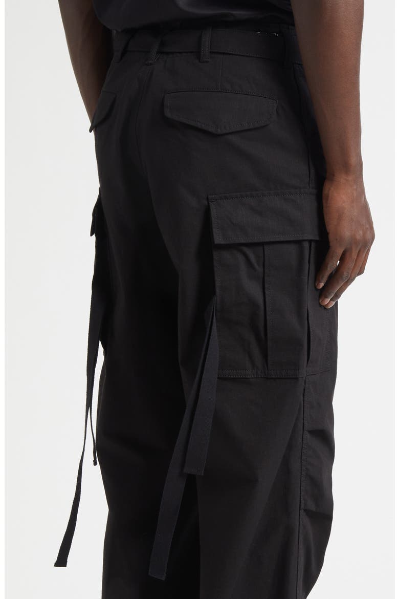 Belted Cotton & Nylon Ripstop Cargo Pants, Alternate, color, BLACK