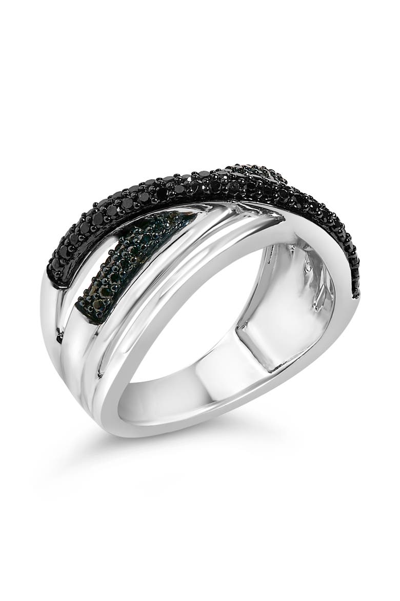 Sterling Silver 1/2 Cttw Black and Blue Diamond Crossover Bypass Ring, Alternate, color, Silver